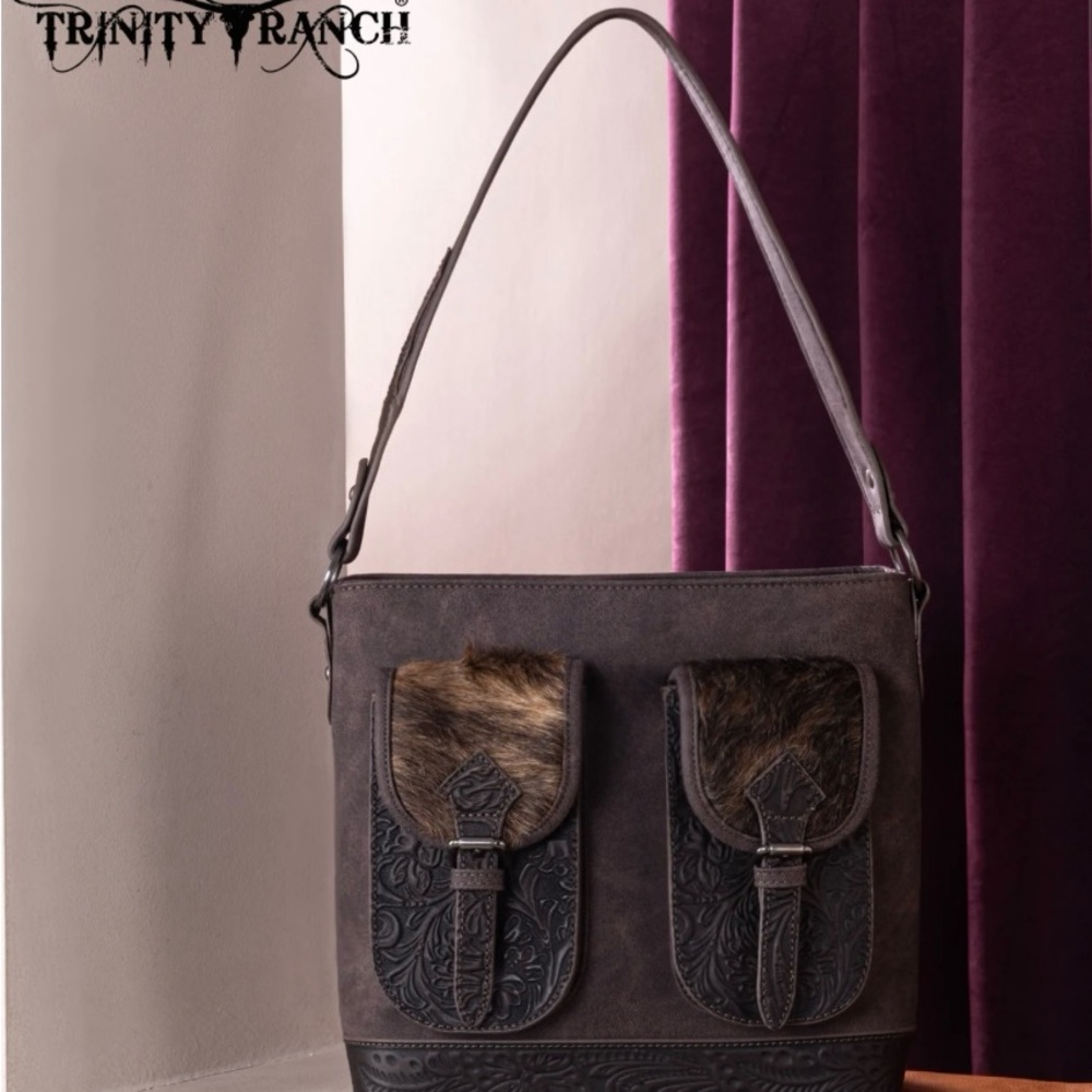 Trinity Ranch leather, and cowhide Dark Brown Women's Shoulder Bag